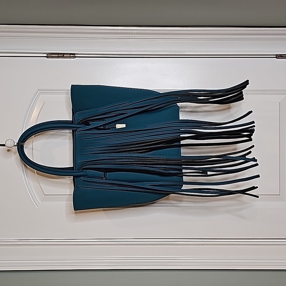 Save My Bag Turquoise Hippie Fringed Neoprene Tote Bag - Large - Picture 2 of 11